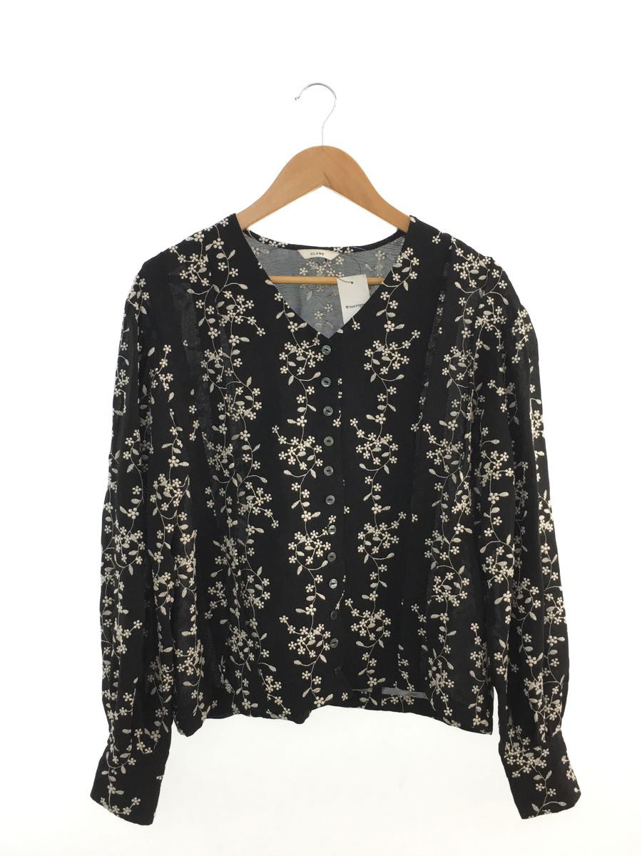 CLANE◇21AW/STRIPE FLOWER EMBROIDERY TOPS/ブラウス/1/ブラック