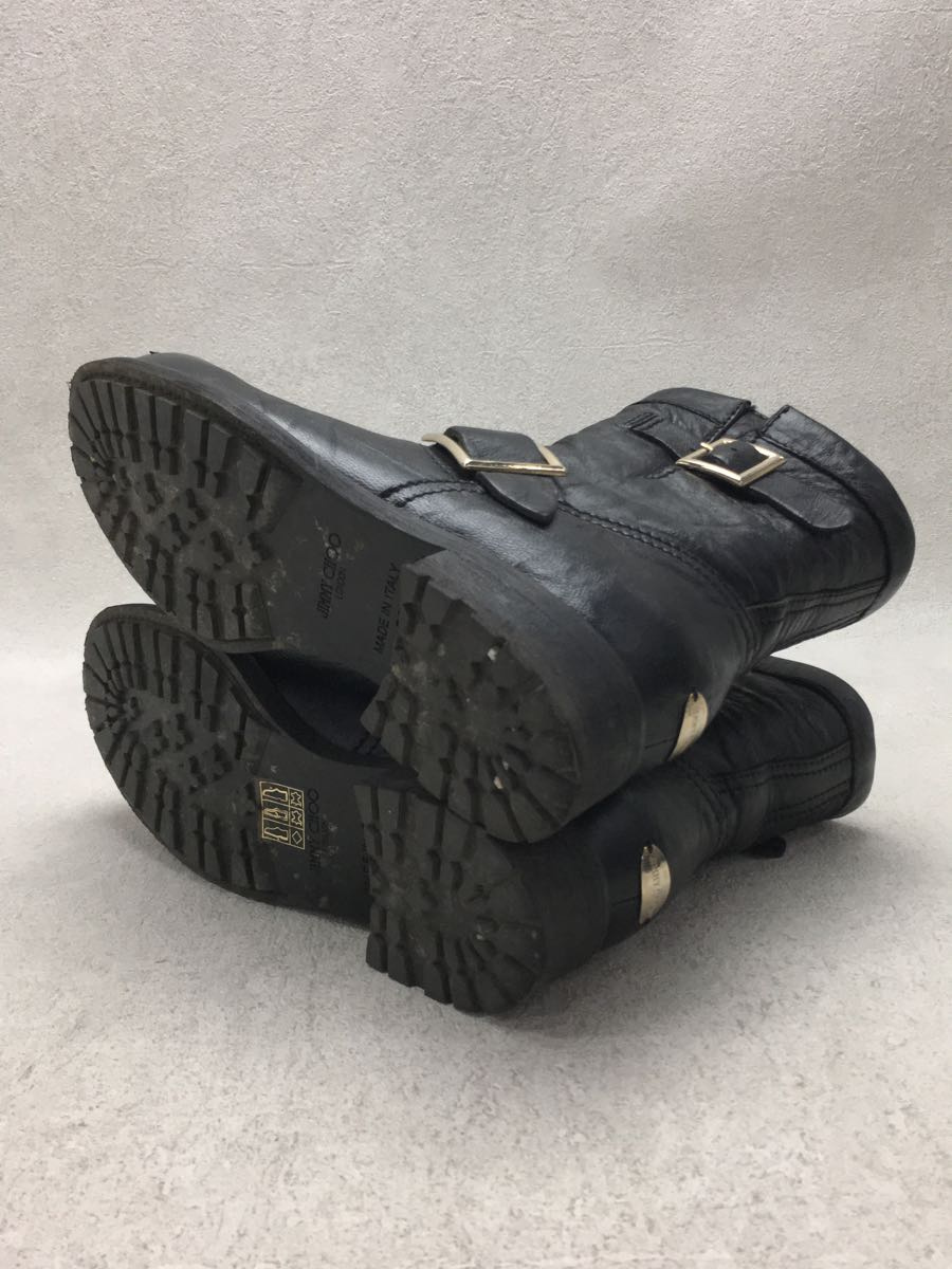 JIMMY CHOO◇エンジニアブーツ/36/BLK/YOUTH/BIKER/内側ファー/つま先