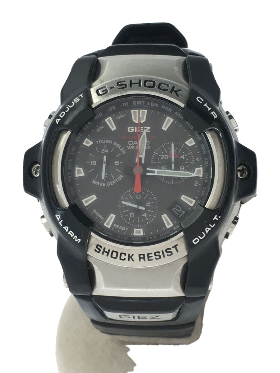 CASIO◇ソーラー腕時計・G SHOCK/アナログ/ラバー/SLV/BLK logodesign