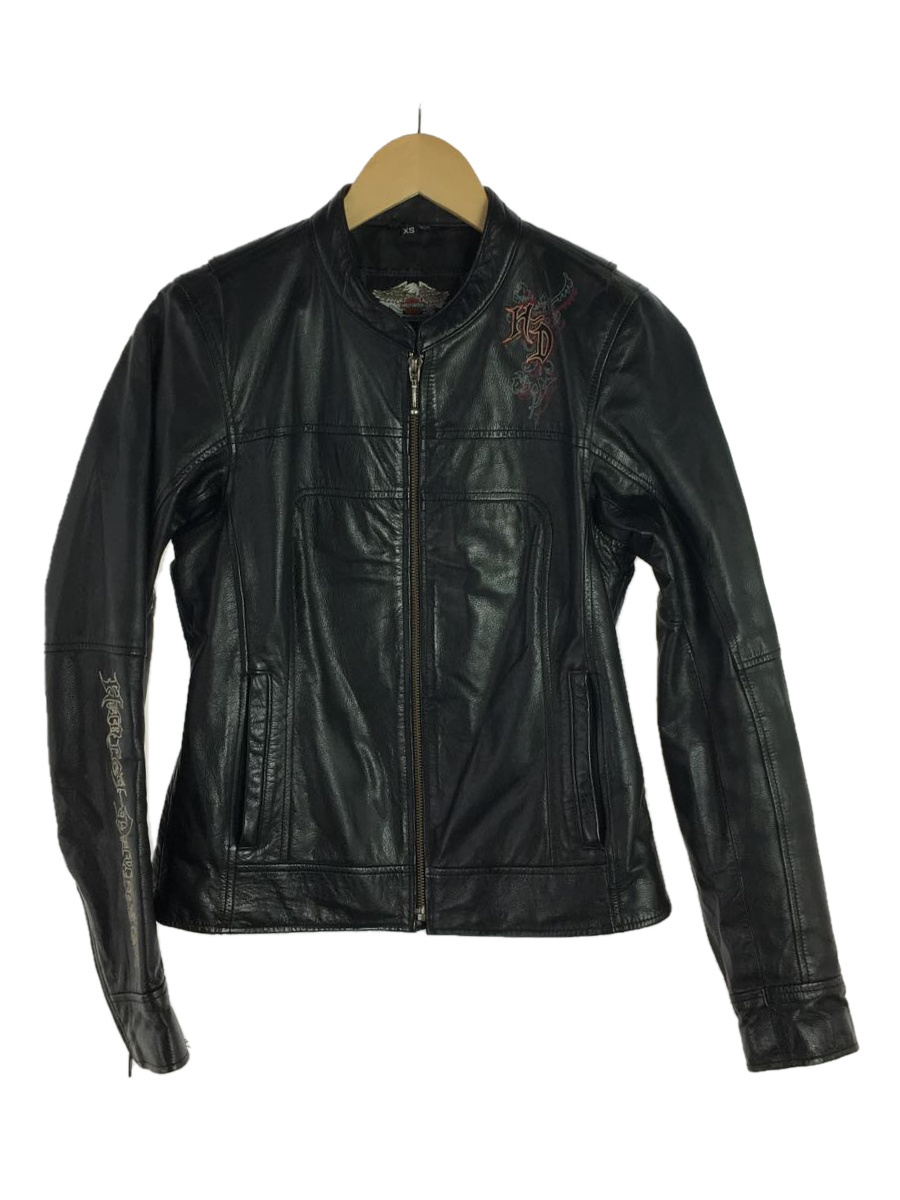 HARLEY DAVIDSON◇シングルライダースジャケット/-/レザー/BLK