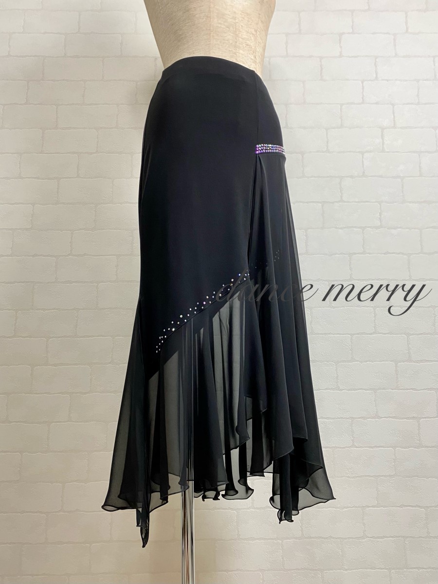 送料無料 【MERRY】 社交ダンス 1377 スリット ロング ラテン 黒
