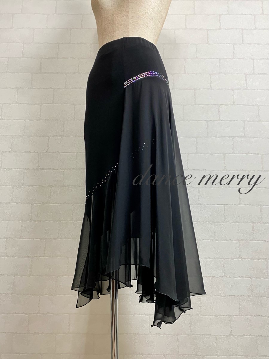 送料無料 【MERRY】 社交ダンス 1377 スリット ロング ラテン 黒