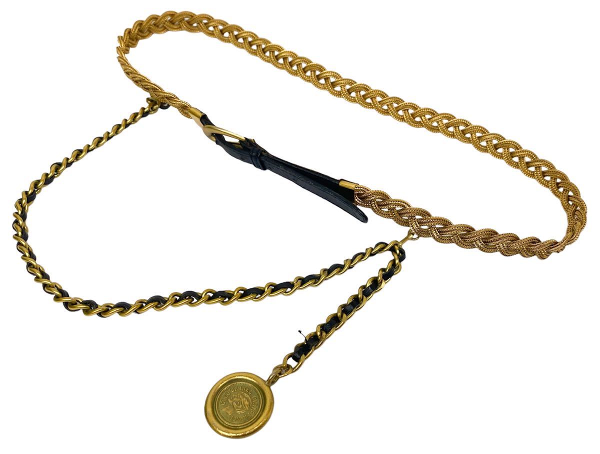 希少 シャネル CHANEL コインモチーフ チェーンベルト ゴールドメッキ