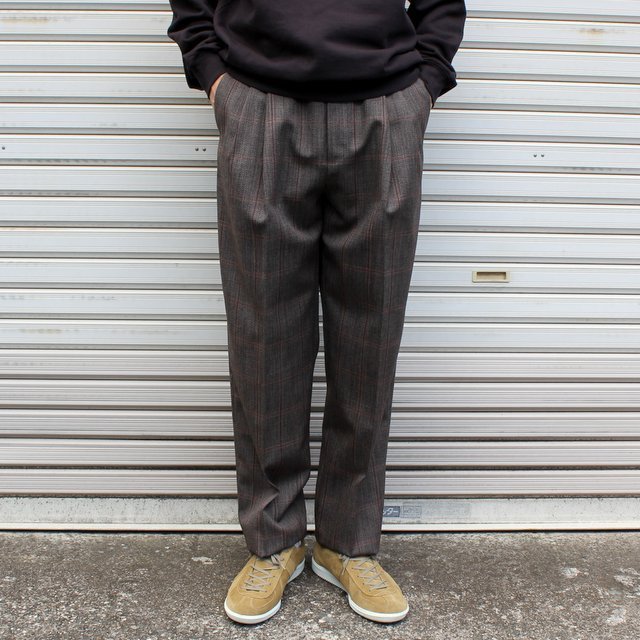 シルバー/レッド AURALEE BLUEFACED WOOL CHECK WIDE SLACKS - 通販