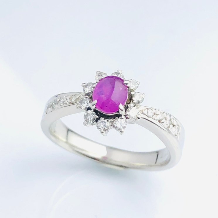 77】 PT900 スタールビー リング 天然 R0.58ct D0.27ct #12 6.5g 最