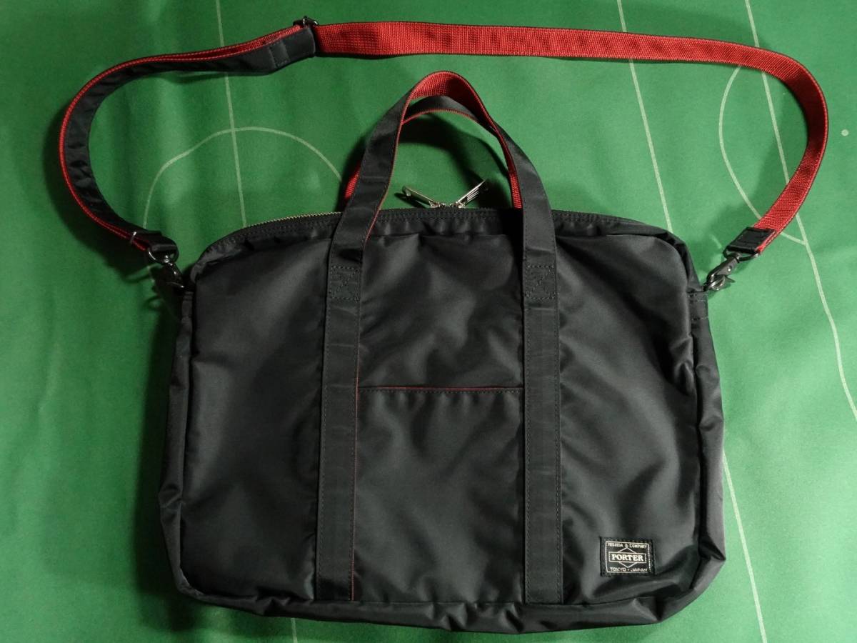 * Porter ILS L fine cooperation plan nylon tsu il material shoulder with strap 2WAY briefcase black red beautiful goods!!!*