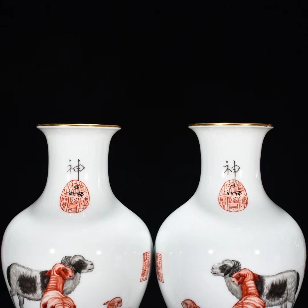 多寶屋】BU141□極上珍品!清乾隆郎世寧の琺瑯彩三羊開泰漢詩紋描金口