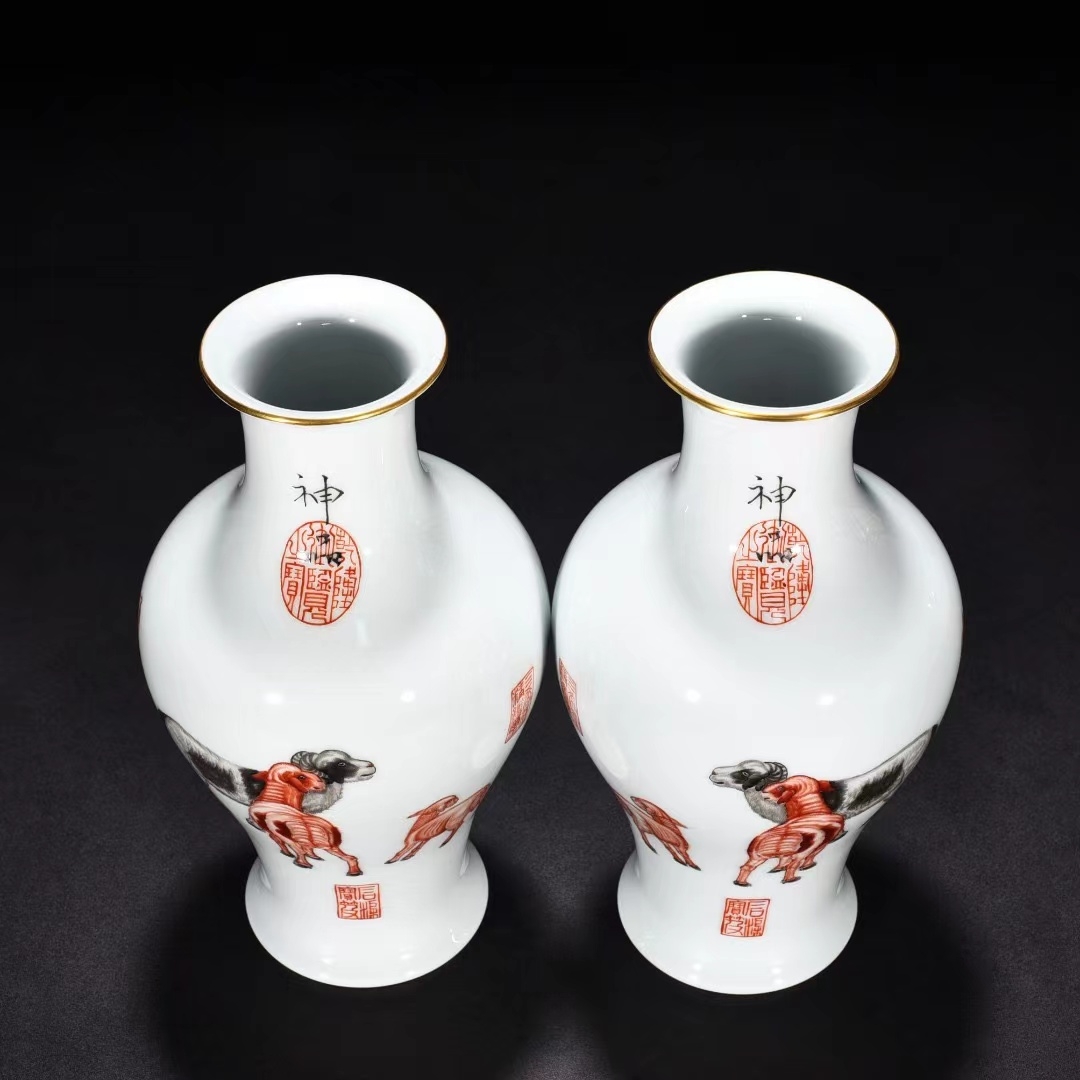 多寶屋】BU141□極上珍品!清乾隆郎世寧の琺瑯彩三羊開泰漢詩紋描金口