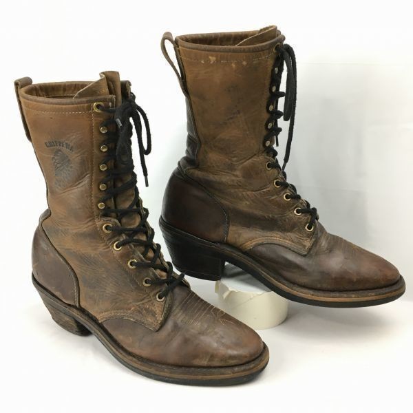 70s-80s?USA製ビンテージ！CHIPPEWA/チペワ　ロガーブーツ　サイズ8D　26.0-26.5程度　ダークブラウン　Vintage　boots　管No.WL22_画像1