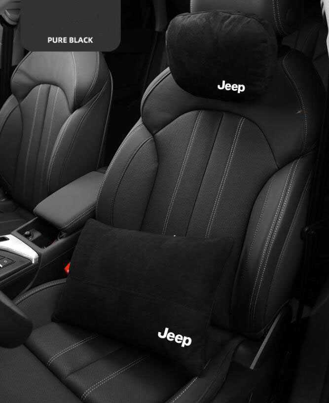 ★新品★ジープ Jeep★首枕 スエードネックパッド 腰クッション スエード 2Pセット★ブラック★_画像1