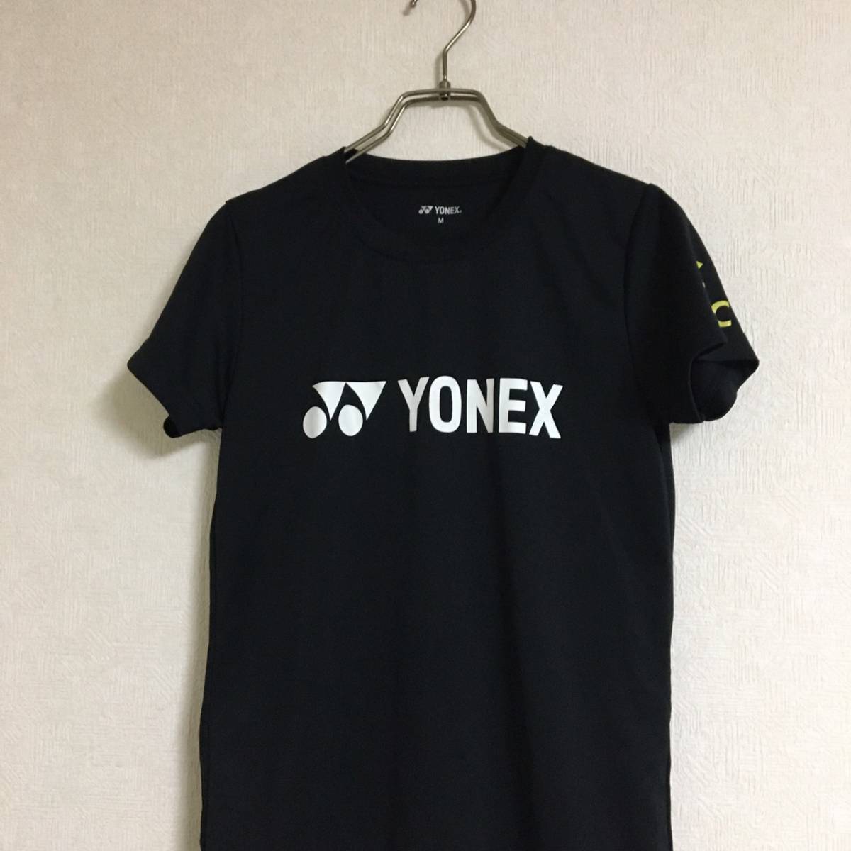 YONEX ヨネックス ロゴ刺繍 ドライ Tシャツ レディース Mサイズ バックプリント 黒 ブラック 半袖 テニス バドミントン 卓球_画像1