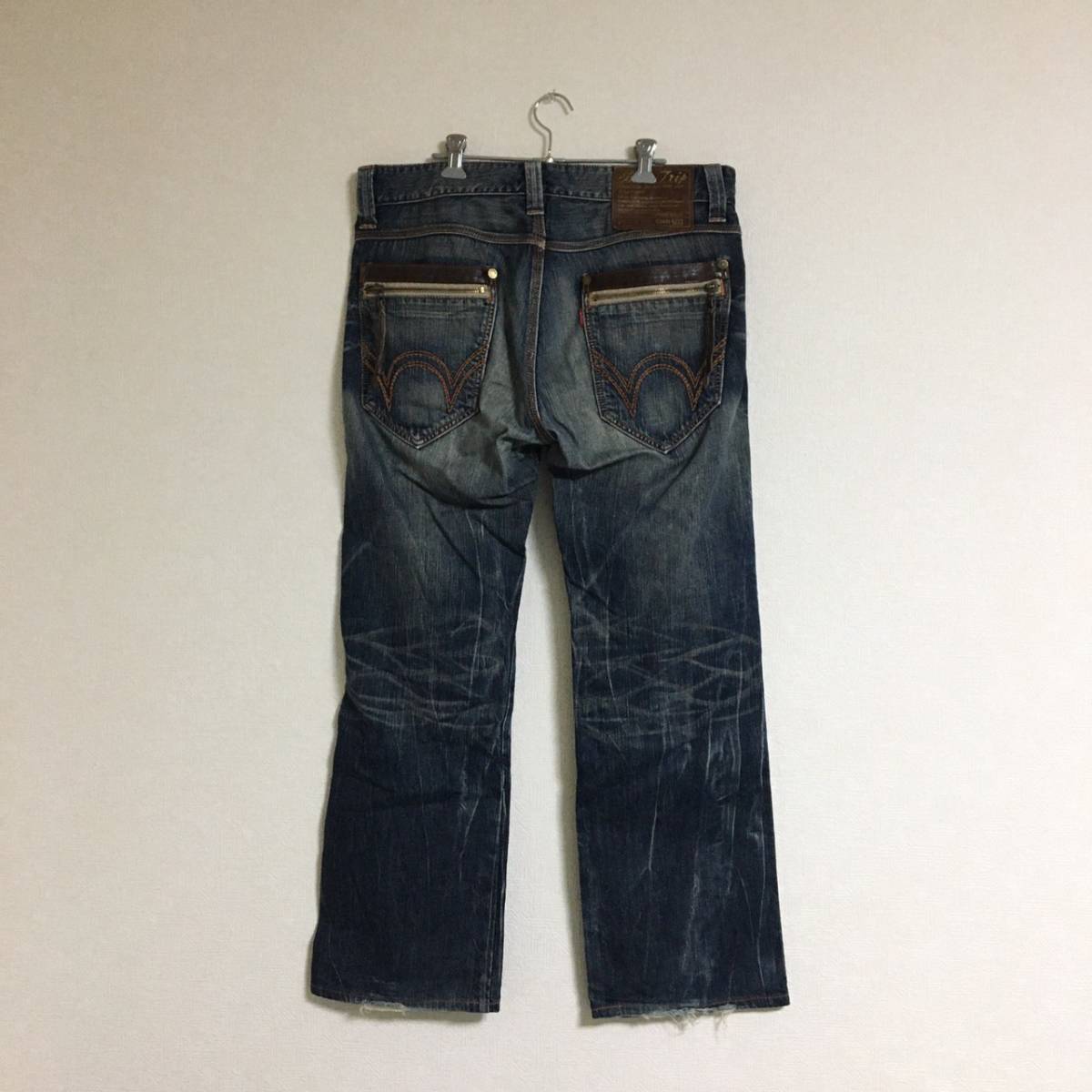 EDWIN Edwin BTZ503 Blue Trip* USED processing Denim pants jeans Sz.36 men's large size 