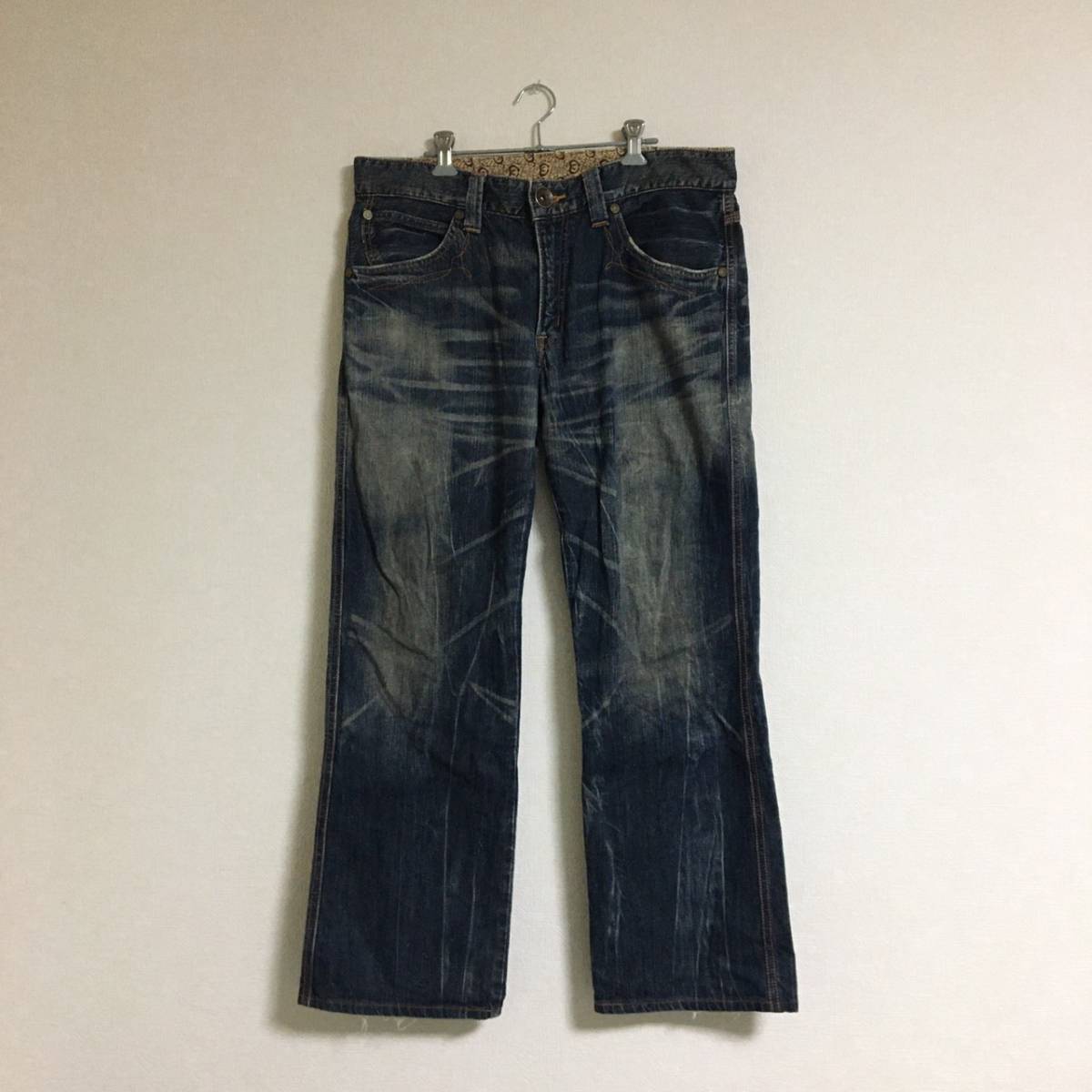 EDWIN Edwin BTZ503 Blue Trip* USED processing Denim pants jeans Sz.36 men's large size 