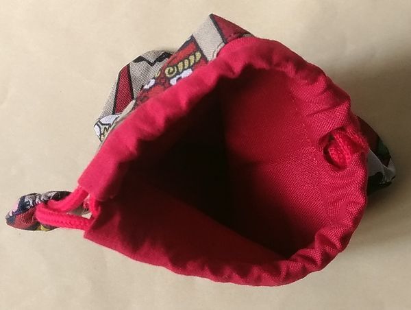  used Mini pouch shogi. piece pattern approximately 13x10.5cm black / red peace pattern kabuki lion Mai ukiyoe dragon dragon purse bag pouch used