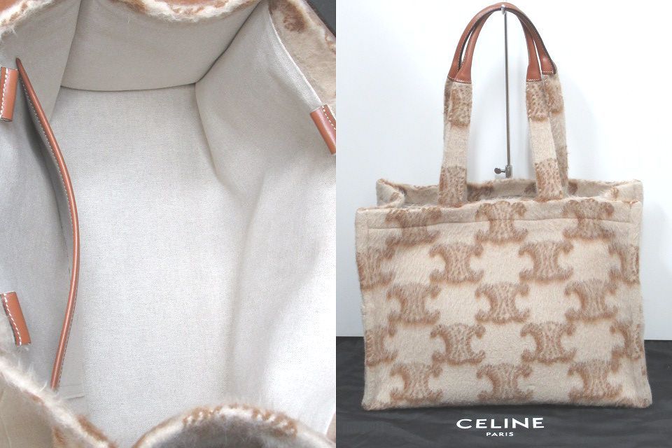 ◆美品 CELINE セリーヌ トートバッグ 196762DQT.02ET トリオンフ ラージ カバ タイスバッグ モヘア ベージュ×タン モヘア×レザー◆_画像2