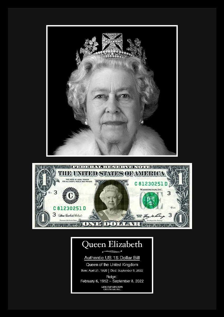 【エリザベス女王/Queen Elizabeth】ロイヤル/エリザベス2世/Elizabeth II/写真本物USA1ドル札フレーム証明書付-5