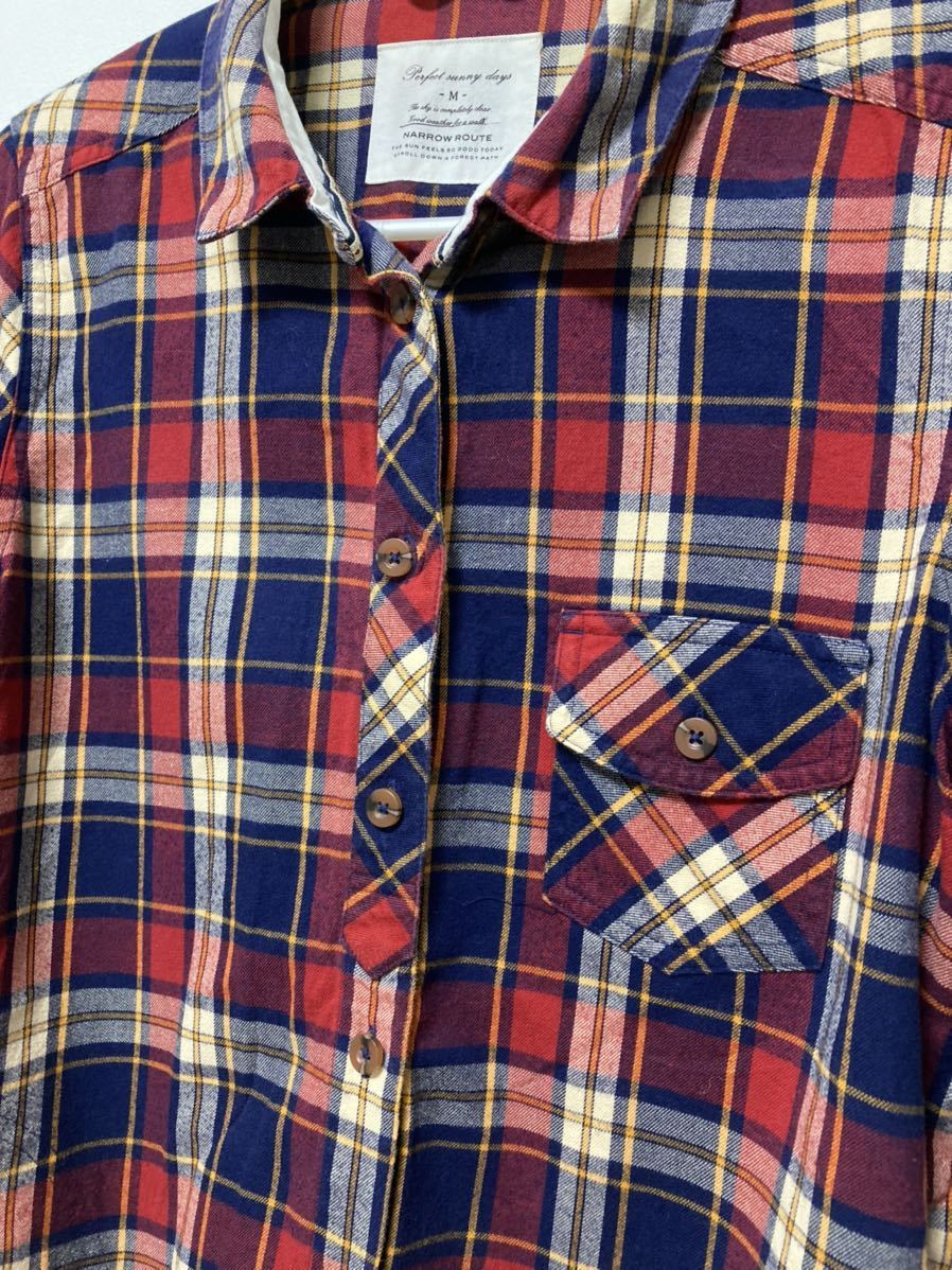 しまむら ロングシャツ チェックシャツ ポケット付 長袖 レッド しまむら ロングシャツ チェックシャツ ポケット付 長袖 レッド
