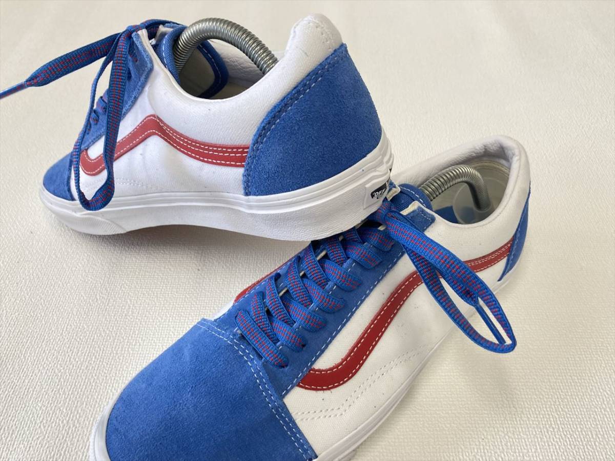 VANS OLD SKOOL 青 白 スエード キャンバス 赤ライン US9.5 (27.5cm) バンズ オールドスクール アメリカ企画限定!!_画像3