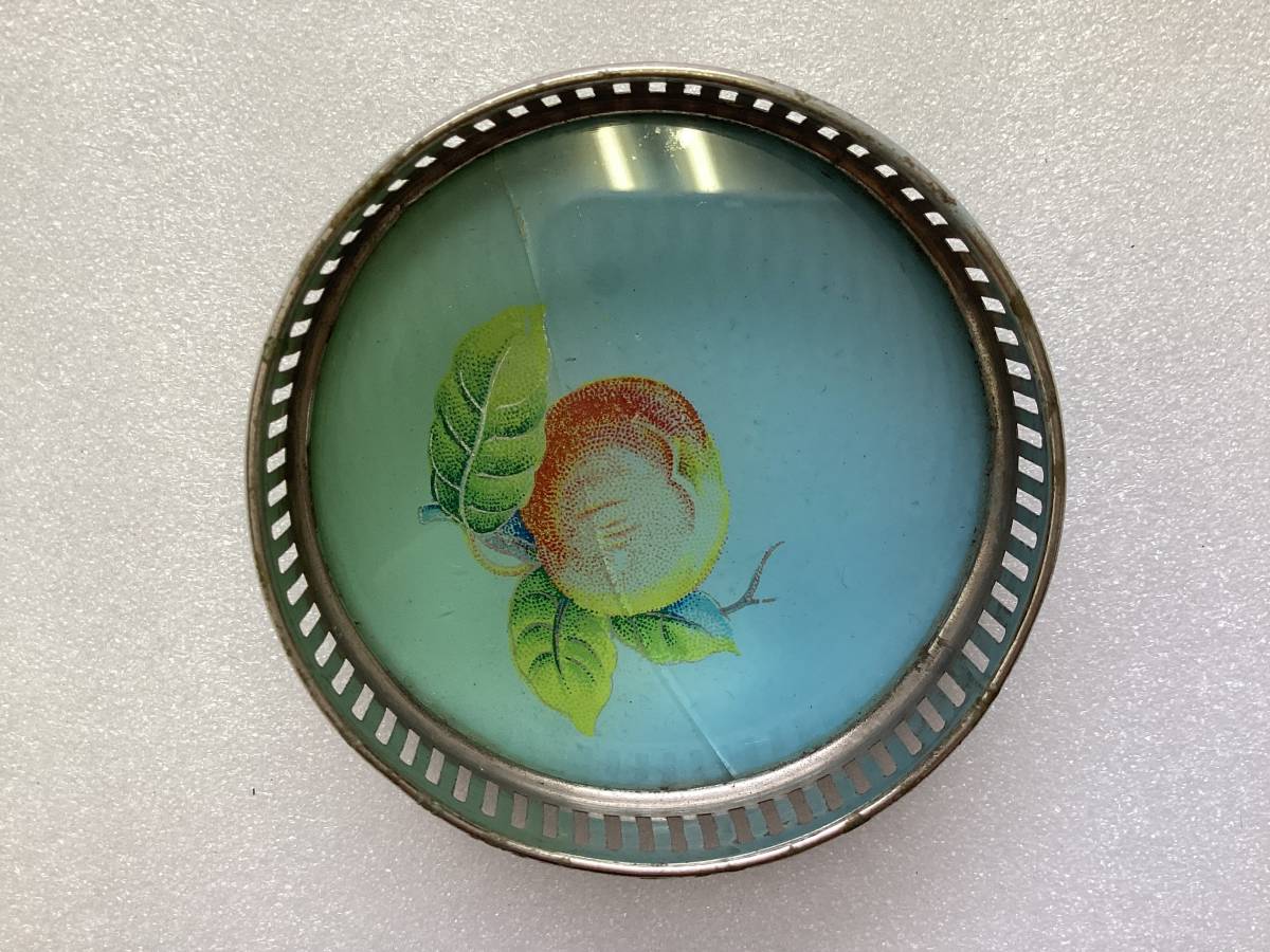 昭和　レトロ　ガラスコースター　ガラストレー　桃　もも　アンティーク　皿　食器　A18_画像7