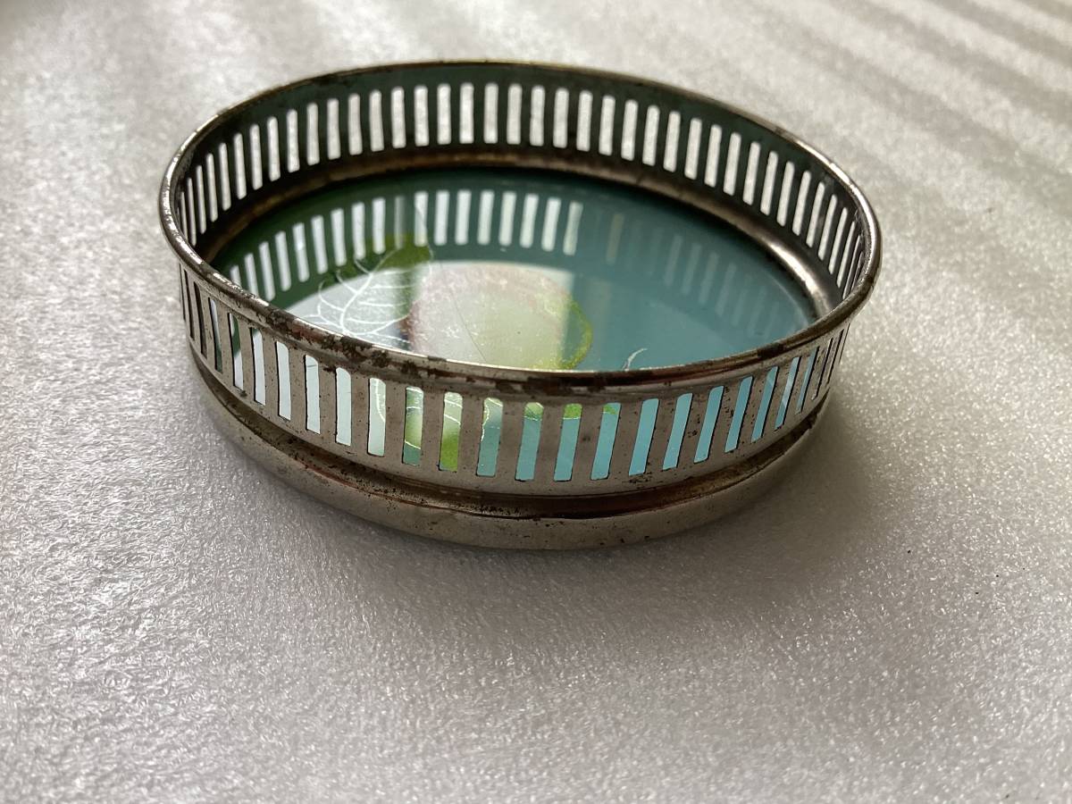 昭和　レトロ　ガラスコースター　ガラストレー　桃　もも　アンティーク　皿　食器　A18_画像8