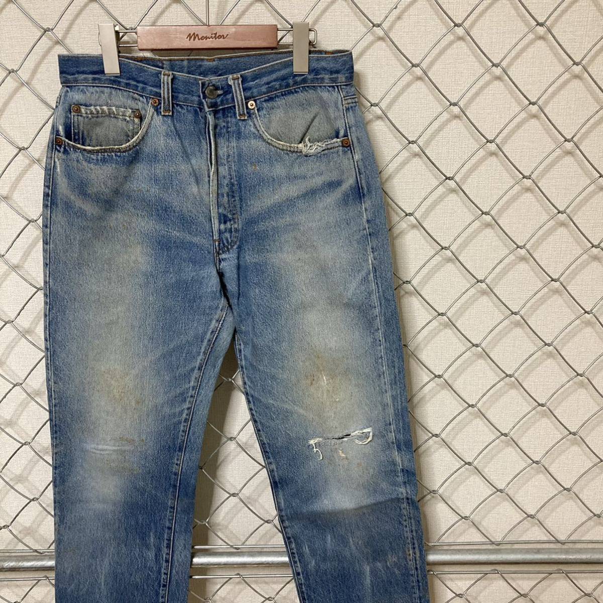 80s Levi's 501 リーバイス ハチマル CAREタグ USA製 555 赤耳跡モデル 内股シングル デニムパンツ ジーンズ 32×36 色落ち◎_画像1