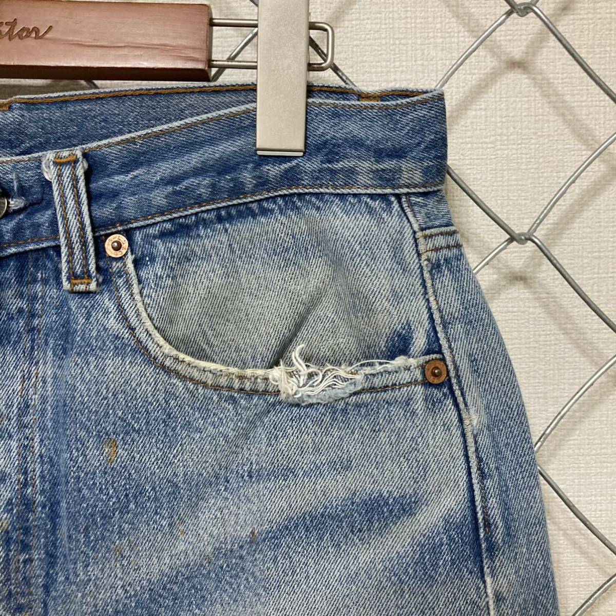 80s Levi's 501 リーバイス ハチマル CAREタグ USA製 555 赤耳跡モデル 内股シングル デニムパンツ ジーンズ 32×36 色落ち◎_画像5