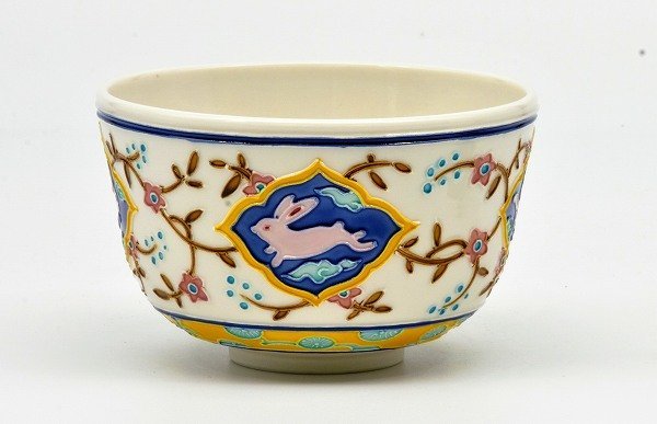 茶道具 抹茶茶碗 交趾、「 兎 （うさぎ）」 ペルシャ紋、 京都 中村翠