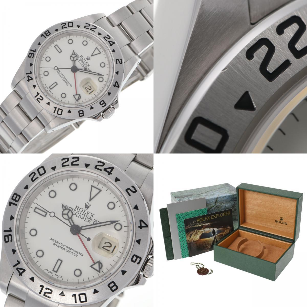 ROLEX Rolex Explorer 2 16570 men's SS wristwatch self-winding watch ivory face A rank used silver warehouse 