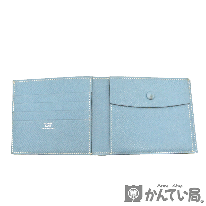 HERMES エルメス 二つ折り財布 ブルー系カラー レザー MC2 タレス 