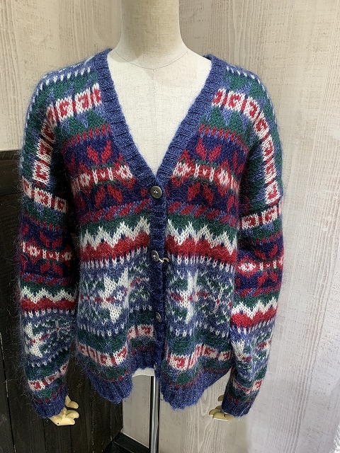 90s MAURICES Vネック スノーパターン 雪柄 モヘア ニット カーディガン カーデ レトロ Y2K アメリカンビンテージ ユニセックス_画像1