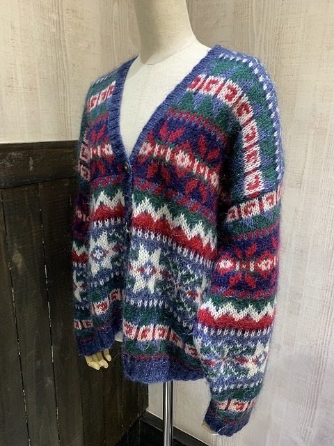 90s MAURICES Vネック スノーパターン 雪柄 モヘア ニット カーディガン カーデ レトロ Y2K アメリカンビンテージ ユニセックス_画像2