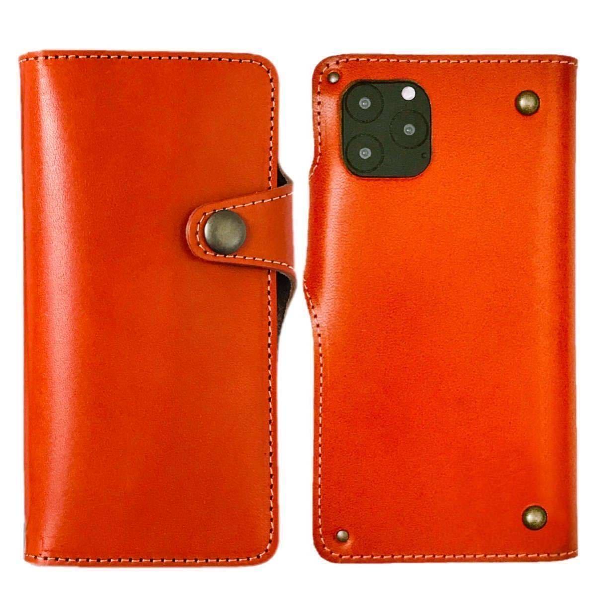 * Tochigi leather iPhone14 Pro Max cow leather smartphone case notebook type cover original leather leather orange vo- Noah two wheels made in Japan *
