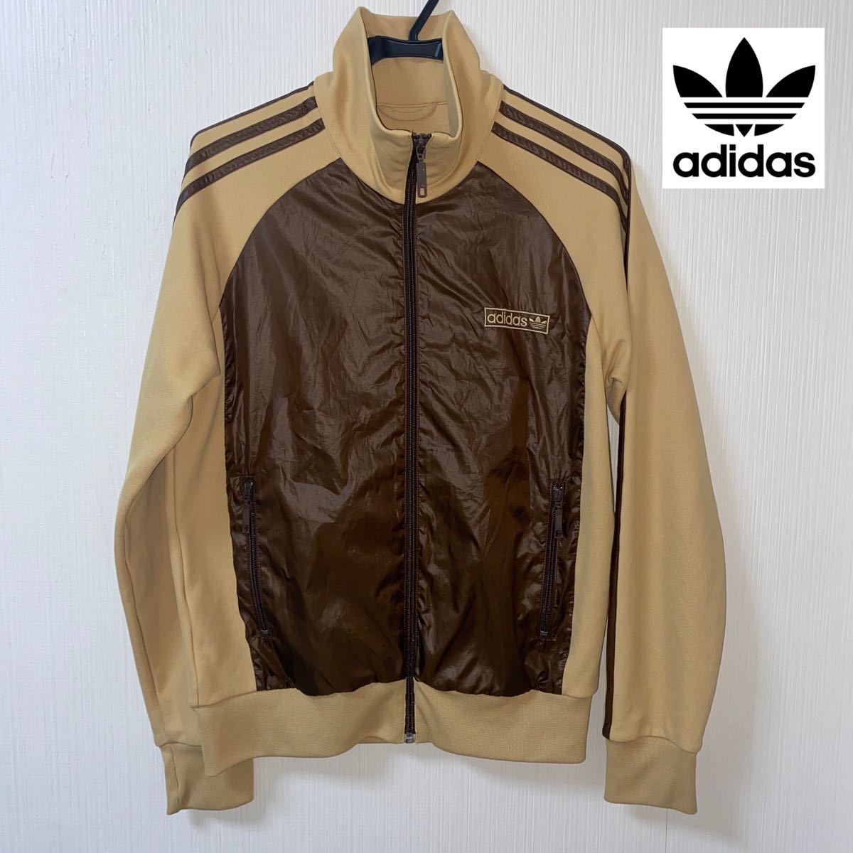 希少 万国旗タグ 80s adidas ベージュ×ブラウントラック