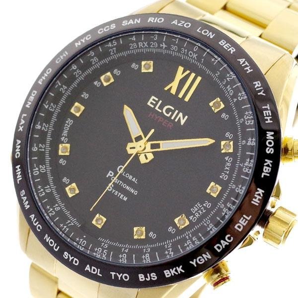 通信販売エルジン ELGIN 腕時計 メンズ GPS2002GB-11D GPS衛星電波時計 クォーツ ブラック ゴールド ブラック エルジン