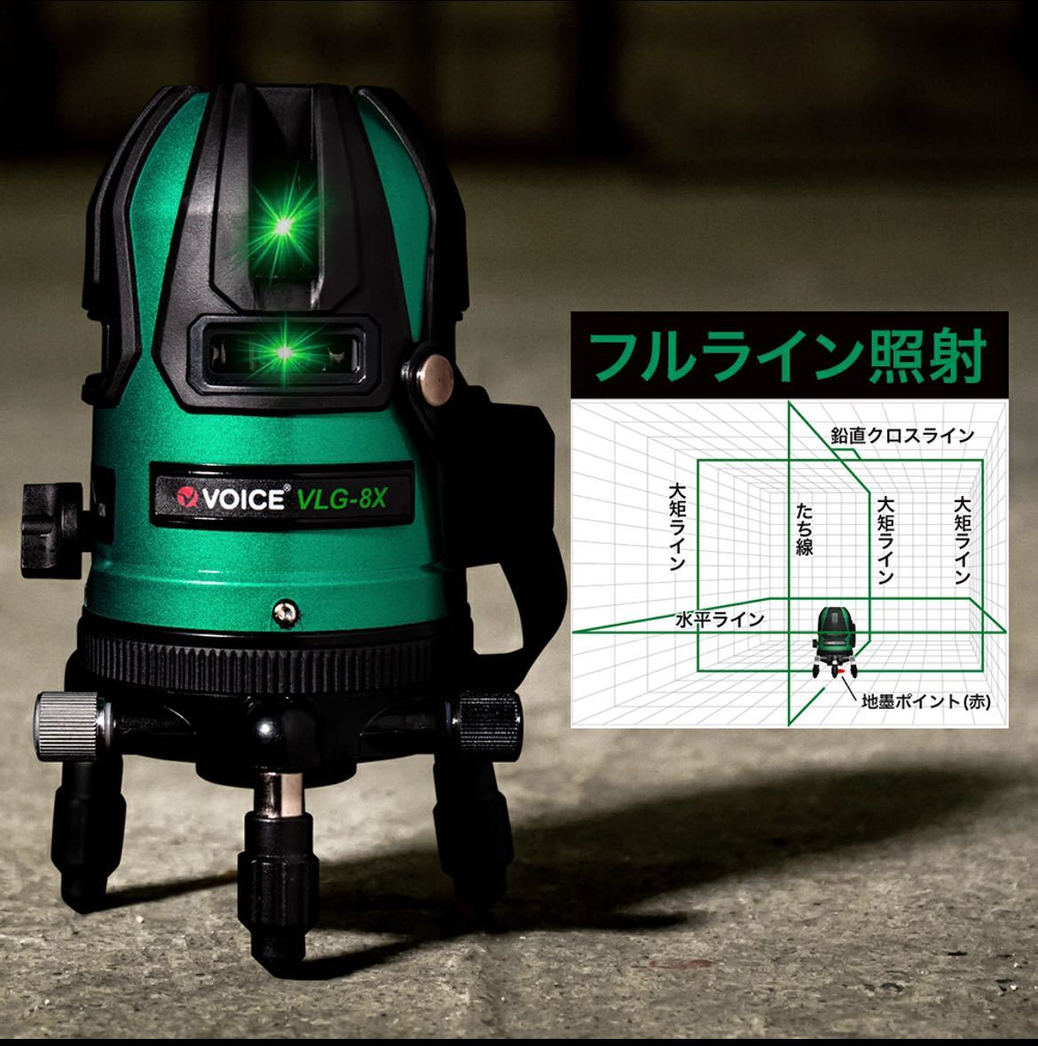L3-2)中古品 VOICE グリーンレーザー 墨出し器 (5) VLG-8X レーザー