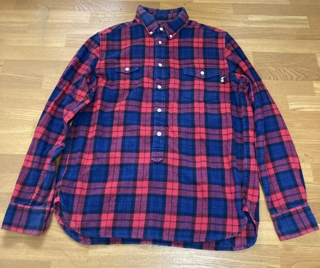 80\'s USA made VINTAGE OLD stussy black tag half button check cotton shirt inset attaching Vintage original old clothes 