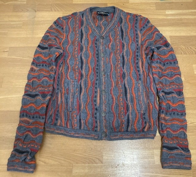 COOGI クージー カーディガン ニット セーター トップス オーストラリア製 3Dニット 総柄 メンズ SSサイズ 古着_画像4