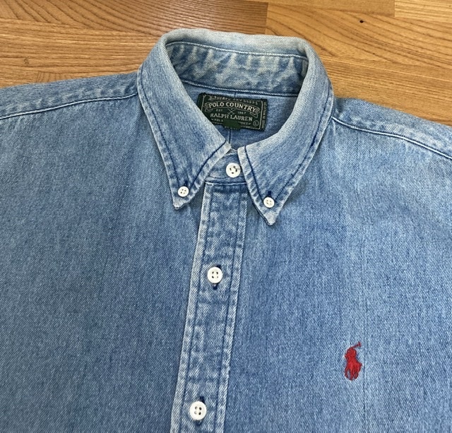 90's VINTAGE ポロカントリー POLO COUNTRY ラルフローレン RALPH LAUREN 厚手デニムシャツ ダンガリー RRL L_画像1