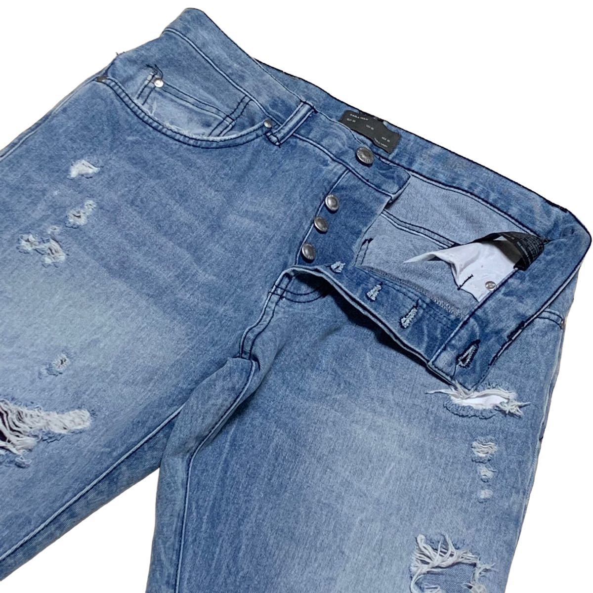 ZARA MAN ザラ ダメージ加工 リペア加工 USA30 ウエスト76cm S ZARA MAN ザラ ダメージ加工 リペア加工 USA30 ウエスト76cm S