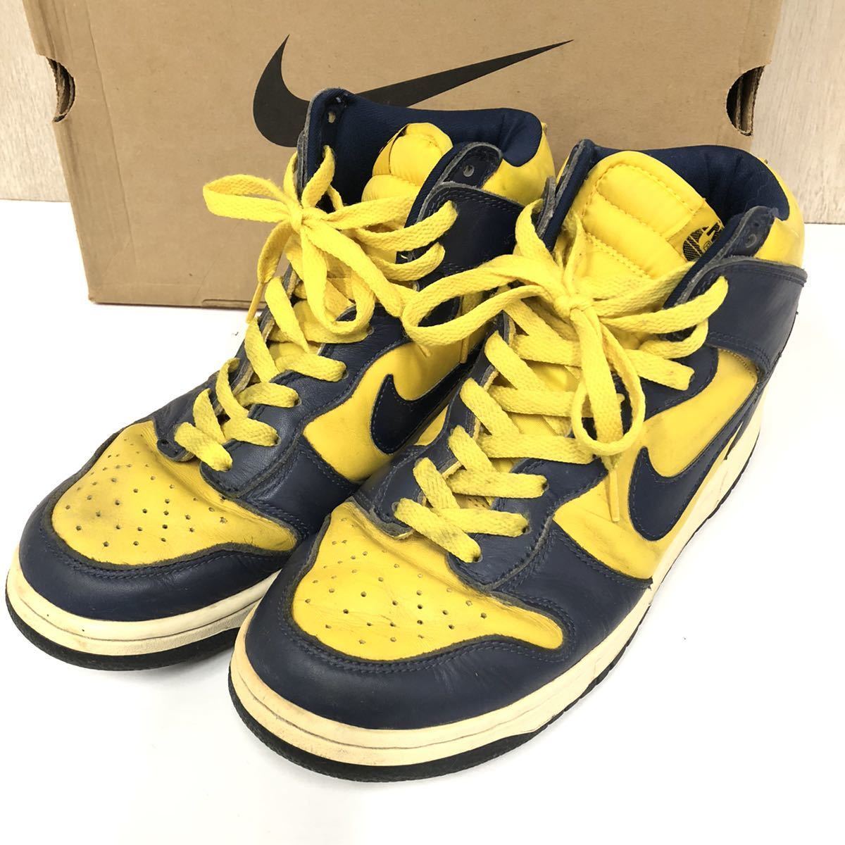 箱付き★90S★ビンテージNIKEナイキ99年製 スニーカー DUNK HIGH ダンク ハイ 観賞用 サイズUS9 630335-471 ミシガン 10_画像1