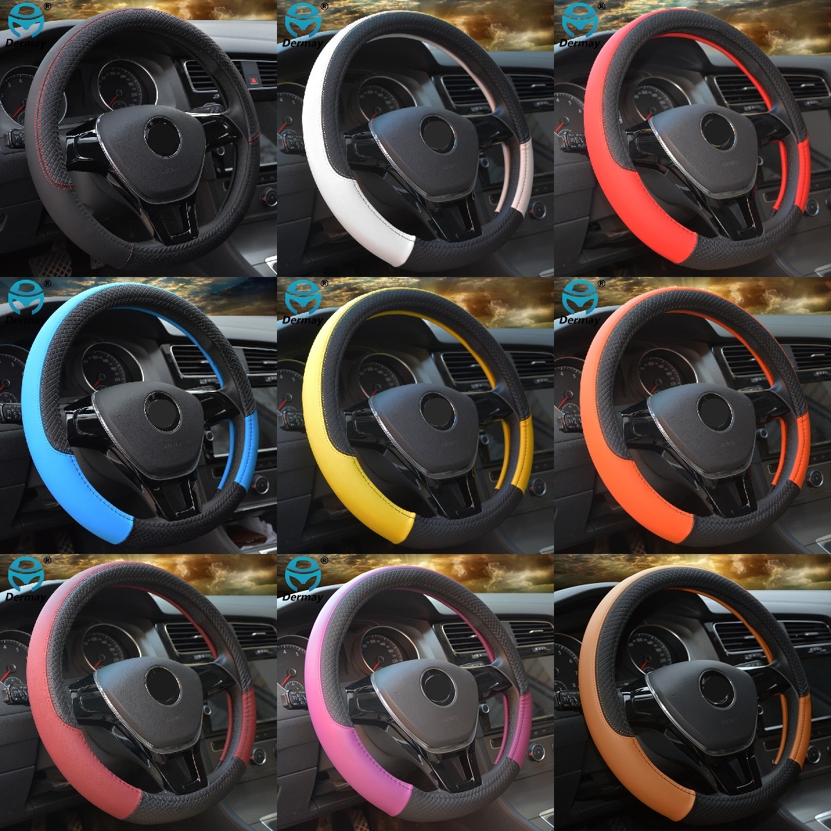 ハンドルカバー プリウス 20系 ステアリングカバー レザー トヨタ 高品質 滑り防止 衝撃吸収 選べる9色 DERMAY_画像1