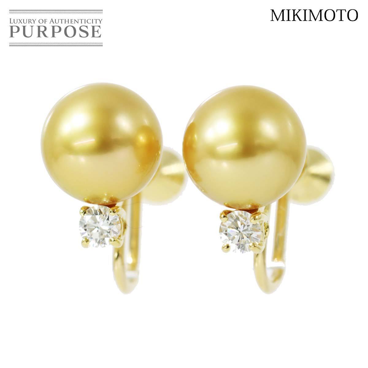 ミキモト MIKIMOTO ゴールデンパール 10.2mm ダイヤ イヤリング K18 YG イエローゴールド 南洋真珠 Earrings Clip on 90152181