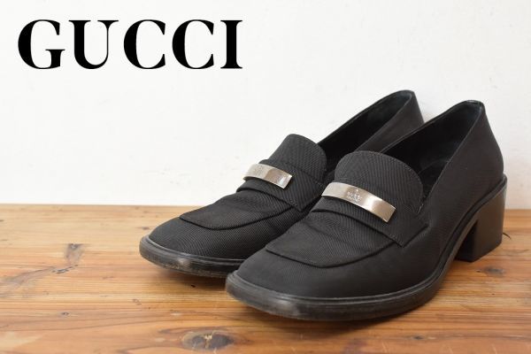 AW A3617 GUCCI グッチ ロゴ プレート 金具 GG ヒール ローファー