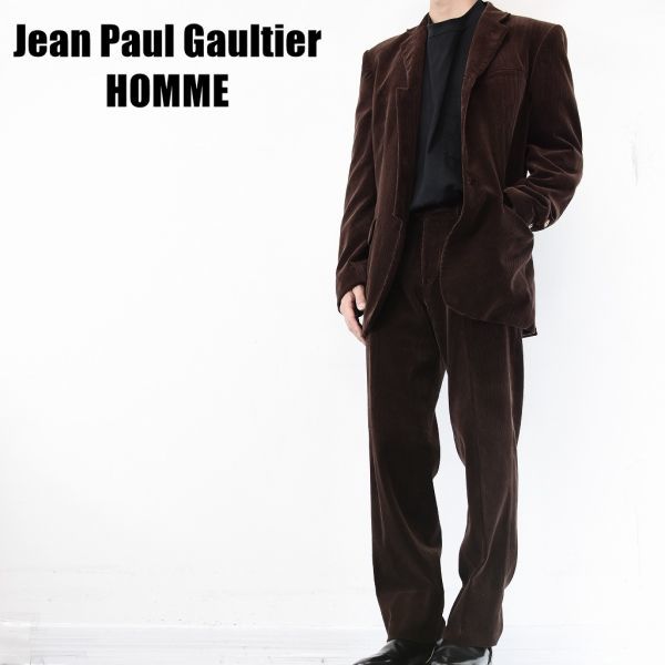 AW A3533 Jean Paul Gaultier HOMME vintage archives コーデュロイ セットアップ スーツジャケット スラックス 48 カシミヤ ブラウン 変形