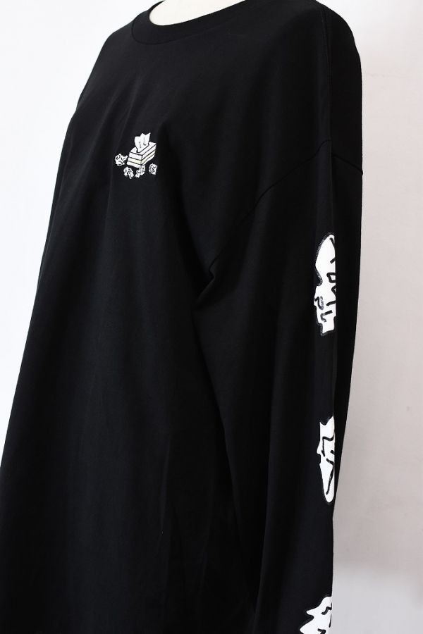 SS A1608 S◯XSOCKS ナキナキ オーバーサイズ 長袖 カットソー Tシャツ ロゴ 刺繍 ブラック Lsize_画像2