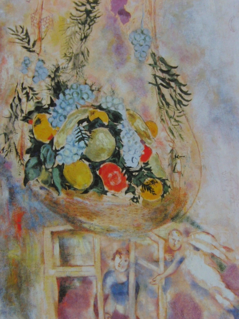 マルク シャガール、【果物かご】、希少画集より、状態良好、新品高級額装付、送料無料、洋画 絵画 Marc Chagall　静物画
