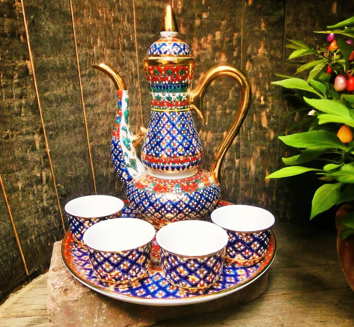 1 point thing * new goods *[ Thai kingdom ] tradition industrial arts Ben ja long roasting tea set ④ gorgeous gorgeous blue hand made 