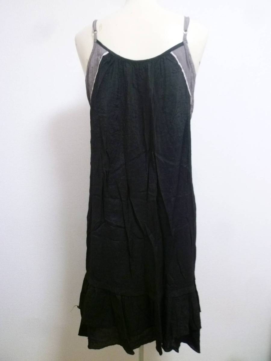 And A/ And A * black × gray lame hem frill bai color Cami One-piece 38/ black knees height *1016