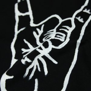 メンズ Tシャツ XLサイズ 黒 手狐ハンドサインTシャツ ブラック ハンドメイド 手描きTシャツ 漢字