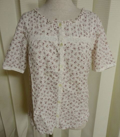 HARMONICA harmonica cotton 100%.. race attaching floral print short sleeves shirt blouse 79-88